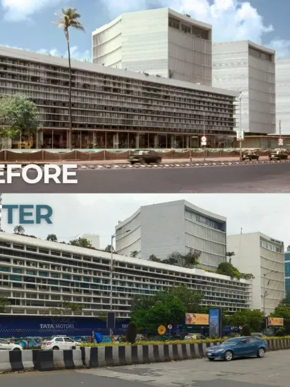 A before and after comparison of Shivsagar Estate from 1967 to the present day, showing the evolution of Mumbai's architectural facade and urban landscape.