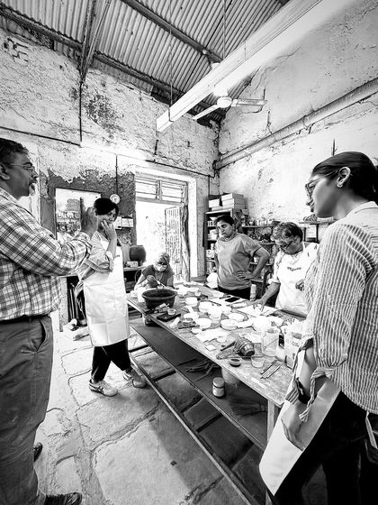 An interactive moment during the glaze masterclass. We encourage questions and hands-on learning to demystify the chemistry of ceramics.