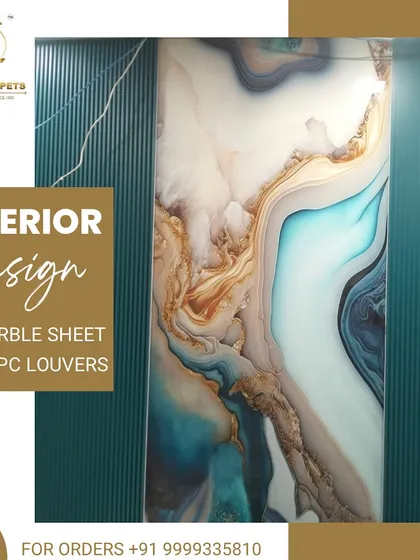A beautiful pairing of our teal WPC louvers with an abstract blue and white UV marble sheet. The combination of textures and colors creates a unique and artistic interior design statement.