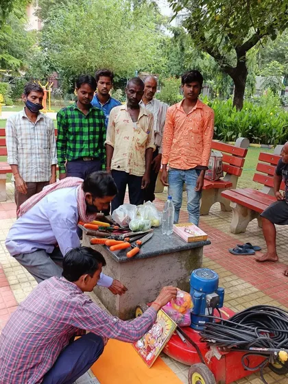 This is my dedicated team. We believe in respecting our craft and our tools, which is why we perform a Vishwakarma pooja every year. This tradition reflects our commitment and the pride we take in our work.