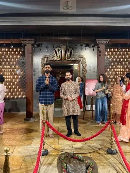 Standing in reverence inside the Linga Bhairavi temple in Nepal. It was a profound experience to be present for the Devi Abhishekam and Shyana Arti here.
