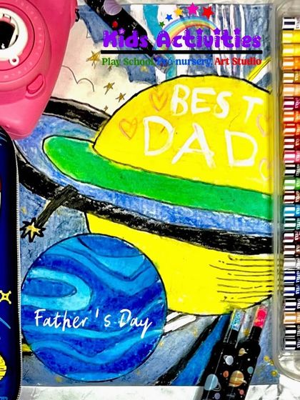A Father's Day card created in our Art Studio. This space-themed artwork is a heartfelt, handmade gift that shows the love and creativity we encourage in our students.