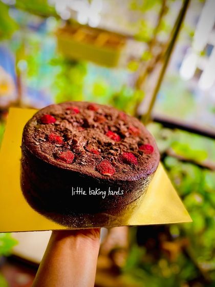 A rich chocolate strawberry cake made with whole wheat, baked for a school birthday celebration. Strawberry season is almost over, so these are the last few.