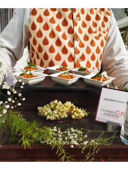 A tray of Jodhpuri Prawns, a duplicate of ID 22, showcasing our beautifully presented and flavourful seafood appetizers.