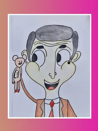 A charming drawing of Mr. Bean with his best friend, Teddy. This piece perfectly captures his quirky and lovable personality.
