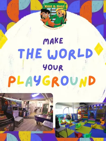This collage shows both the arcade and soft play areas, inviting you to "Make The World Your Playground" in our safe and exciting environment.
