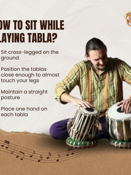How to sit while playing the tabla? This guide shows the correct cross-legged posture to maintain while you play.