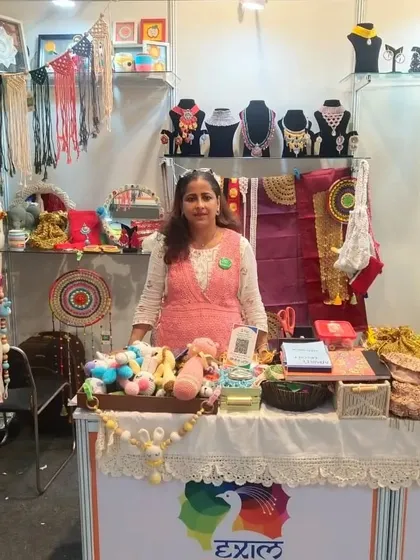 Standing proudly at my stall during the Exim Bazaar exhibition. It was a great experience to connect with customers offline and receive appreciation for our products.