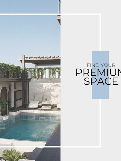 A graphic overlay on our poolside project, emphasizing our focus on creating premium, personal spaces for our clients. The design itself features clean lines, comfortable loungers, and a tranquil atmosphere.