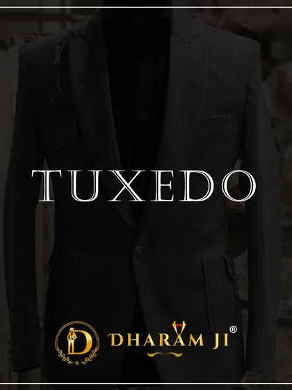 A marketing graphic for my tuxedo collection, featuring a stylish grey tuxedo.