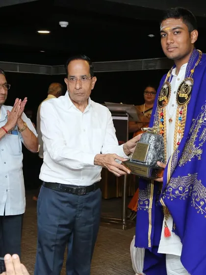 Receiving the Principal K S Narayanaswamy Memorial Vainika award from Sri Shanmukhananda Fine Arts & Sangeetha Sabha, Mumbai. A very special award named after a veena legend.