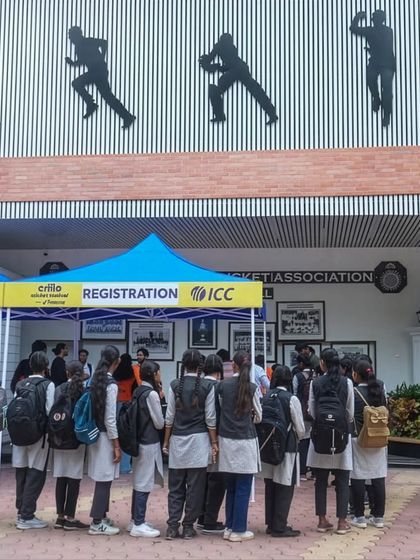 Young cricketers line up at the registration desk for the ICC Criiio Festival. We developed and managed the registration portal and on-ground check-in process for a seamless participant experience.