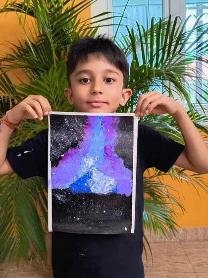 A duplicate image of an artist's version of the aurora with a beautiful blend of blues and purples.