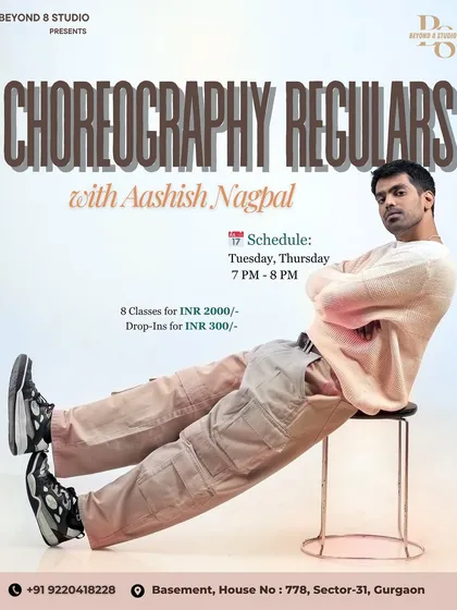 Find your rhythm with our choreography regulars. This poster has all the information for Aashish Nagpal's evening batches, perfect for learning new moves after work.