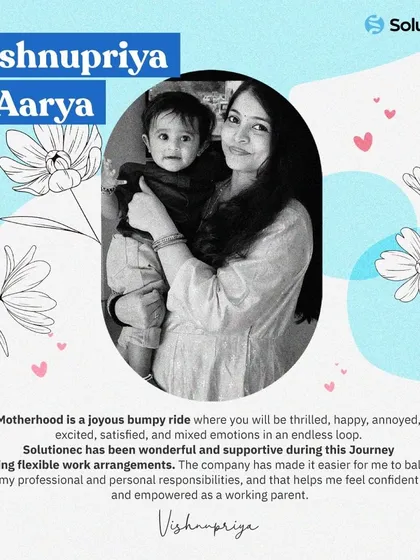 In this testimonial, Vishnupriya shares how our flexible work arrangements have empowered her as a working parent. We are committed to creating an environment where our team members can thrive both personally and professionally.