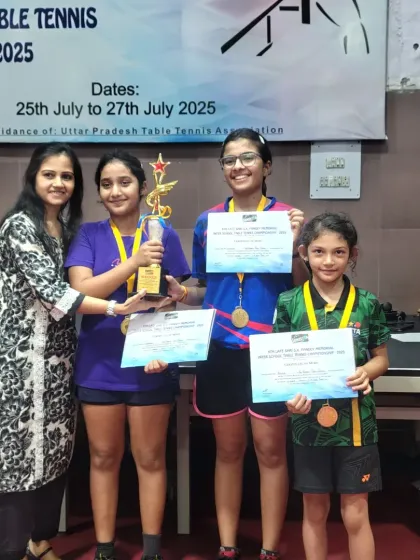 Our U-15 girls' team champions, Samriddhi and Akanksha, celebrating their win at the GBN Interschool Championship.