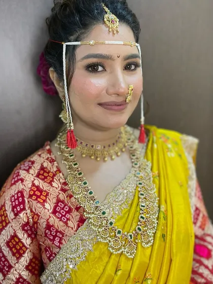 A portrait of the bride, looking radiant and ready for her wedding rituals.