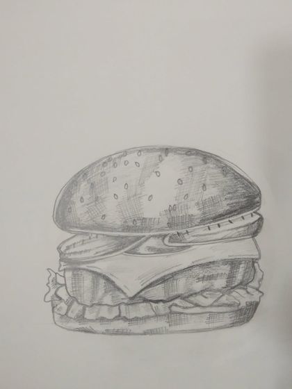 This burger sketch is a great example of using the cross-hatching technique to build up shading and texture.