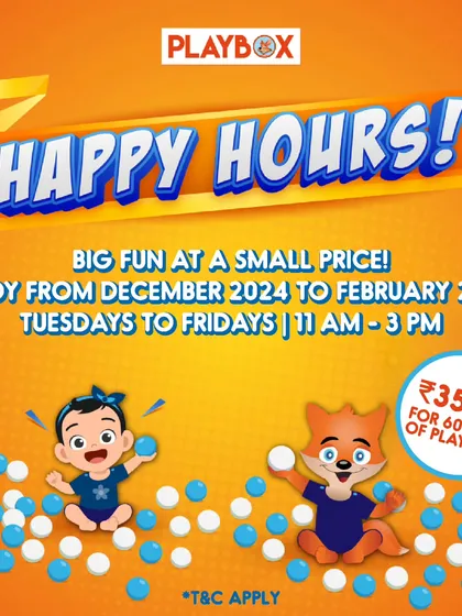 Announcing our "Happy Hours" deal! Enjoy 60 minutes of playtime for a special price on weekday afternoons.