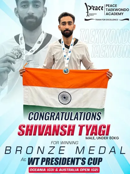 Shivansh Tyagi stands proud with the Indian tricolor after winning a Bronze Medal at the WT President’s Cup. His relentless discipline and fighting spirit are an inspiration to all.