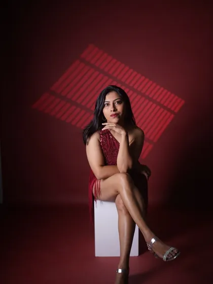 A chic and confident pose from a studio session. These professional photos help clients visualize how I can represent their brand at an event.