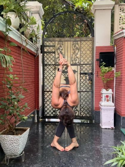 A deep forward fold with bound hands, stretching the shoulders and hamstrings. This pose invites us to tune into our breath and let the body unfold slowly and with intention.