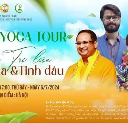 This poster announces our Yoga, Ayurveda, and Aromatherapy tour in Hanoi, Vietnam. These international events allow us to share holistic Indian sciences with a global audience.