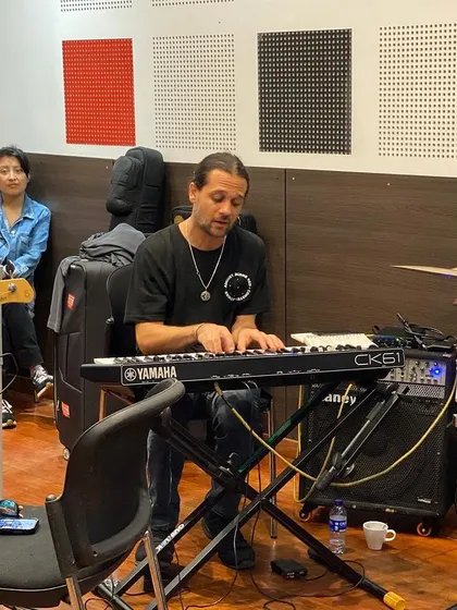 Our keyboardist, Jason, during the open rehearsal in Bogotá. He's a master of creating textures and moods that elevate the music.