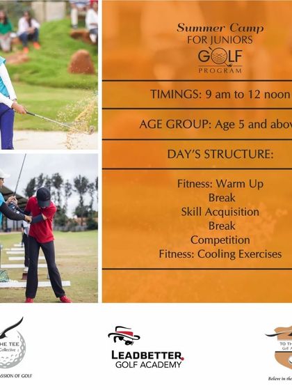 Our Junior Golf Program for ages 5 and above runs from 9 am to 12 noon. The day is structured with fitness, skill acquisition, competition, and cooling exercises.