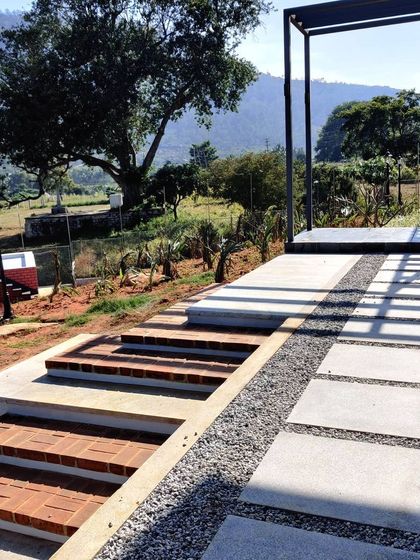 A closer look at the brick steps and gravel path at our Nandi Hills project. The design uses simple, local materials to create functional and beautiful pathways that complement the landscape.