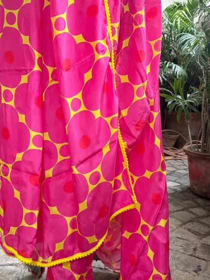 The back of the dhoti set, showing the beautiful print.