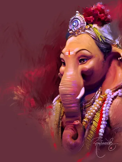 A close-up portrait of Lord Ganesha, capturing his gentle and wise expression. I used warm, expressive brushstrokes to convey the warmth and blessings he brings as the remover of obstacles.
