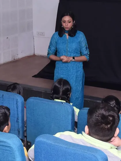 Discussing the story with students at The Chintels School. My sessions always include time for interaction and reflection, helping them connect the story's lessons to their own lives.