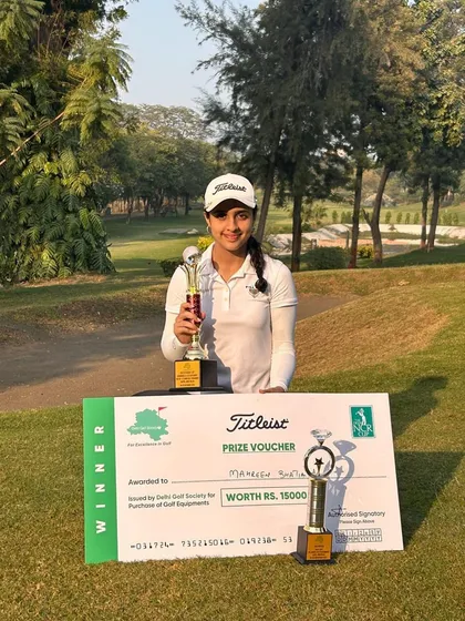 Mahreen Bhatia celebrates her victory in Category A at the 18th NCR Cup.