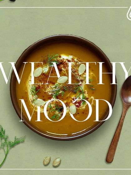 Good food creates a wealthy mood. This image of a warm, nourishing soup embodies the comfort and well-being that our meals provide.