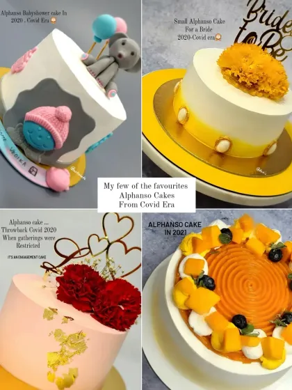 A look back at some of my favourite Alphonso mango cakes from the Covid era, including designs for baby showers and restricted engagements.