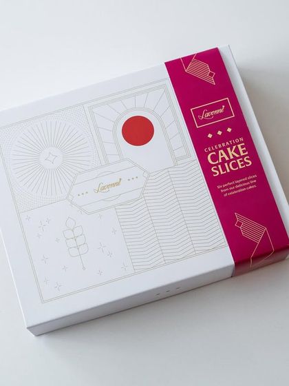 The beautiful packaging for our Cake Slices Box. It's designed to be a special experience from the moment you receive it.