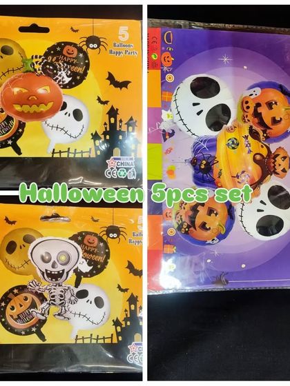 A look at our Jack Skellington and skeleton-themed Halloween balloon sets. These are perfect for fans of 'The Nightmare Before Christmas' or for a classic spooky vibe.