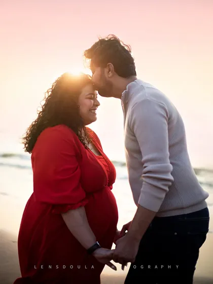 The golden hour at a Mumbai beach provides the perfect magical light for an intimate maternity session. I focus on capturing those quiet, tender moments between you and your partner before your little one arrives.