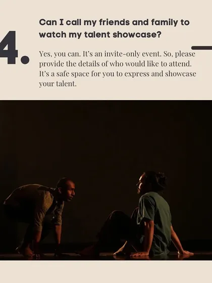 An FAQ confirming that performers can invite friends and family to this invite-only event.