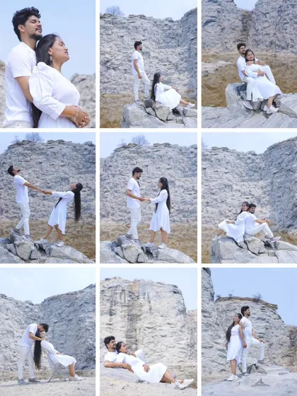 A collage of photos from a shoot at a stunning white rock quarry. This shows the variety of poses and angles we can capture in one location.