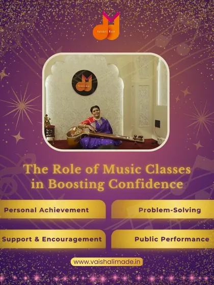 Music classes play a huge role in boosting confidence. This graphic explains how the journey of learning, achieving personal goals, and performing in a supportive environment builds self-assurance that extends beyond the stage.