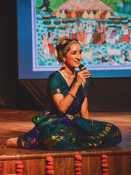 This is from 'Call of the Flute', a collaboration with Pichwai painter Shaan. Here, I am speaking about the connections between Kuchipudi dance and the art of Nathadwara.