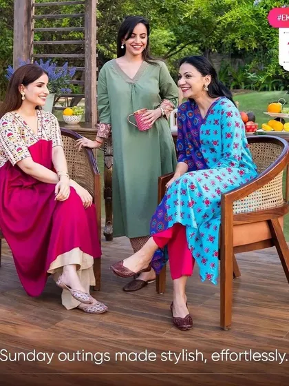 This campaign image for ethnic wear brand 'Ek By Ekta' showcases how I style for lifestyle and apparel shoots. The focus was on creating a relaxed, stylish Sunday outing scene, coordinating the models' outfits to look harmonious yet individual.