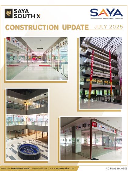 Another set of actual interior images from Saya South X as of July 2025. This collage displays the completed flooring, glass railings, and storefronts, showcasing the high-quality materials and finishes we use.