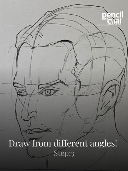 Practicing drawing the head from different angles is crucial for creating believable portraits. This sketch demonstrates a three-quarter view.