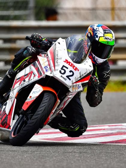 Swaroop hitting the apex perfectly. This image highlights the precision and control required to be competitive in the INMRC.