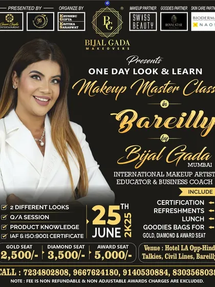 Bareilly, get ready. I am bringing my one-day look and learn masterclass to your city. Join me to learn celebrity glam makeup and the secrets to boosting your makeup business.