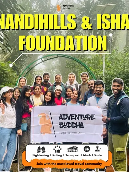 A graphic for our Nandi Hills and Isha Foundation one-day trip, a perfect blend of nature and spirituality.