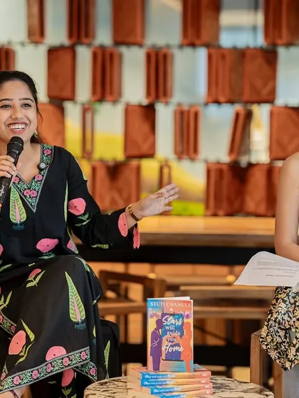 This is the joy we aim for. Author Stuti Changle sharing a laugh during our author interview session for her book. Our events are conversations, not formal interviews, creating a relaxed and genuine connection with the audience.